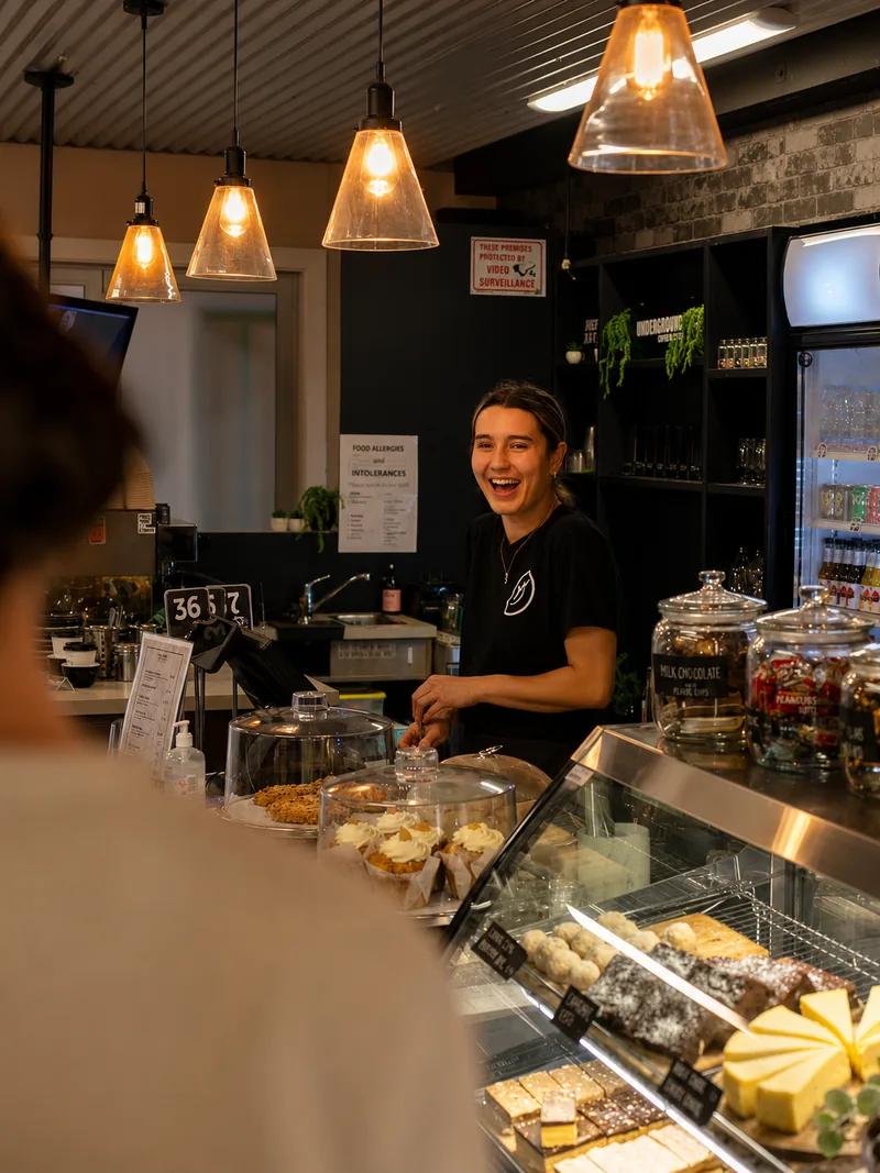 Cafe Jireh team member smiling behind the service counter