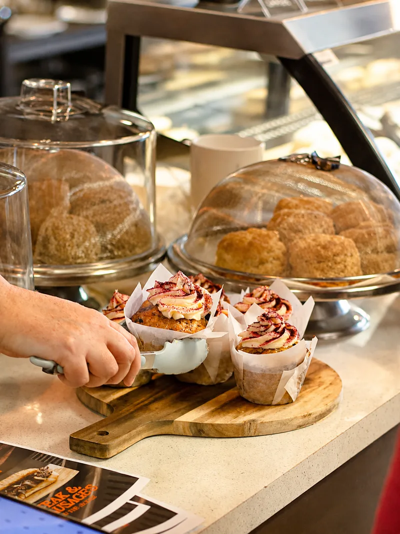 Fresh cupcakes and cabinet baking at Cafe Jireh