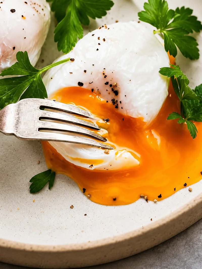 Poached eggs with parsley and a runny yolk at Cafe Jireh